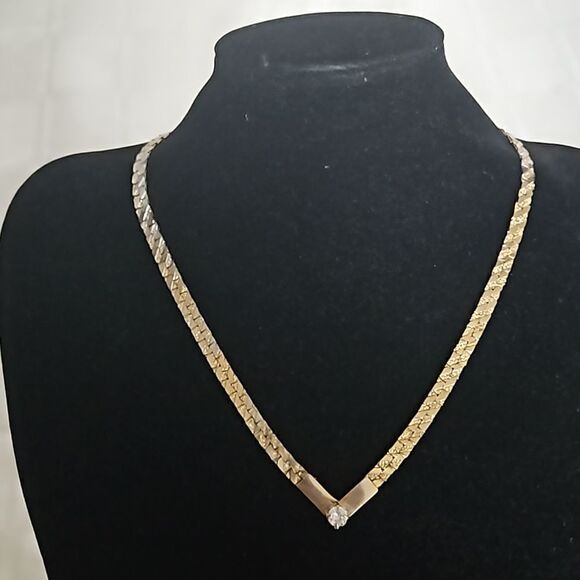Vintage Women's Gold Plated Necklace With White Stone, Clasp Closure 9" - Picture 6 of 16